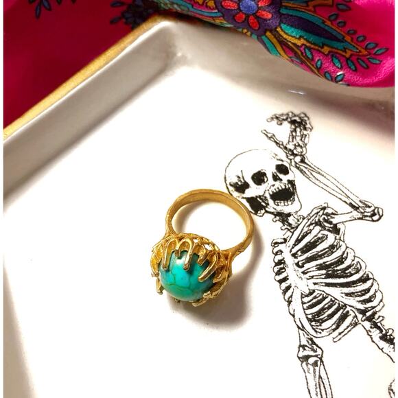 Handmade Istanbul Turquoise Orb Ring • Gold Cage Claw Setting • Artisan Gift NEW - Picture 3 of 8